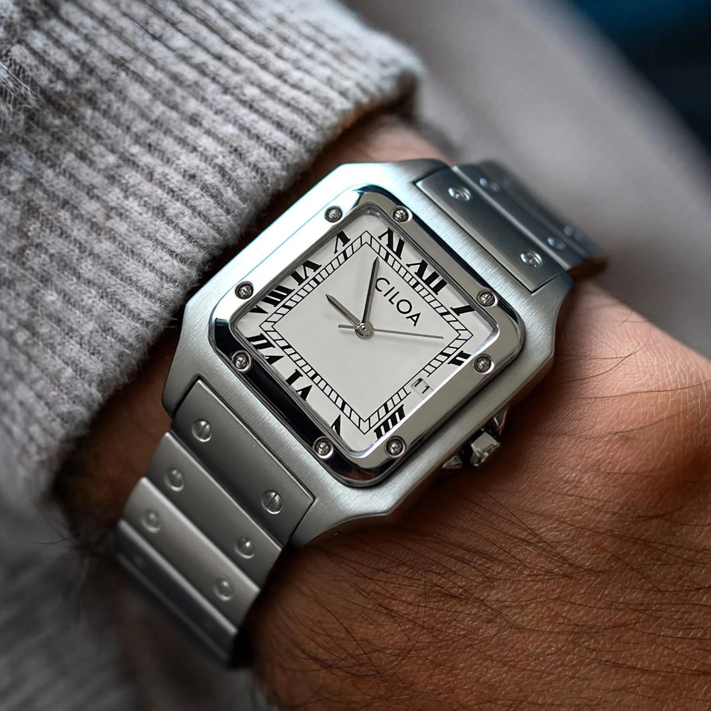 CILOA Silver Square Watch Men's Simple High Quality Light Luxury Gift Fashion Waterproof Compact Quartz Watch