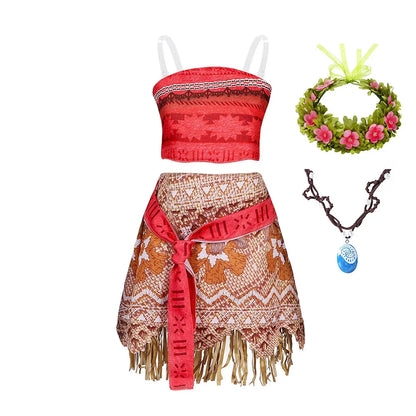 Ocean Adventure Moana Costume – Two Pieces Polynesian Style Vaiana Princess Dress Up for Girls Halloween
