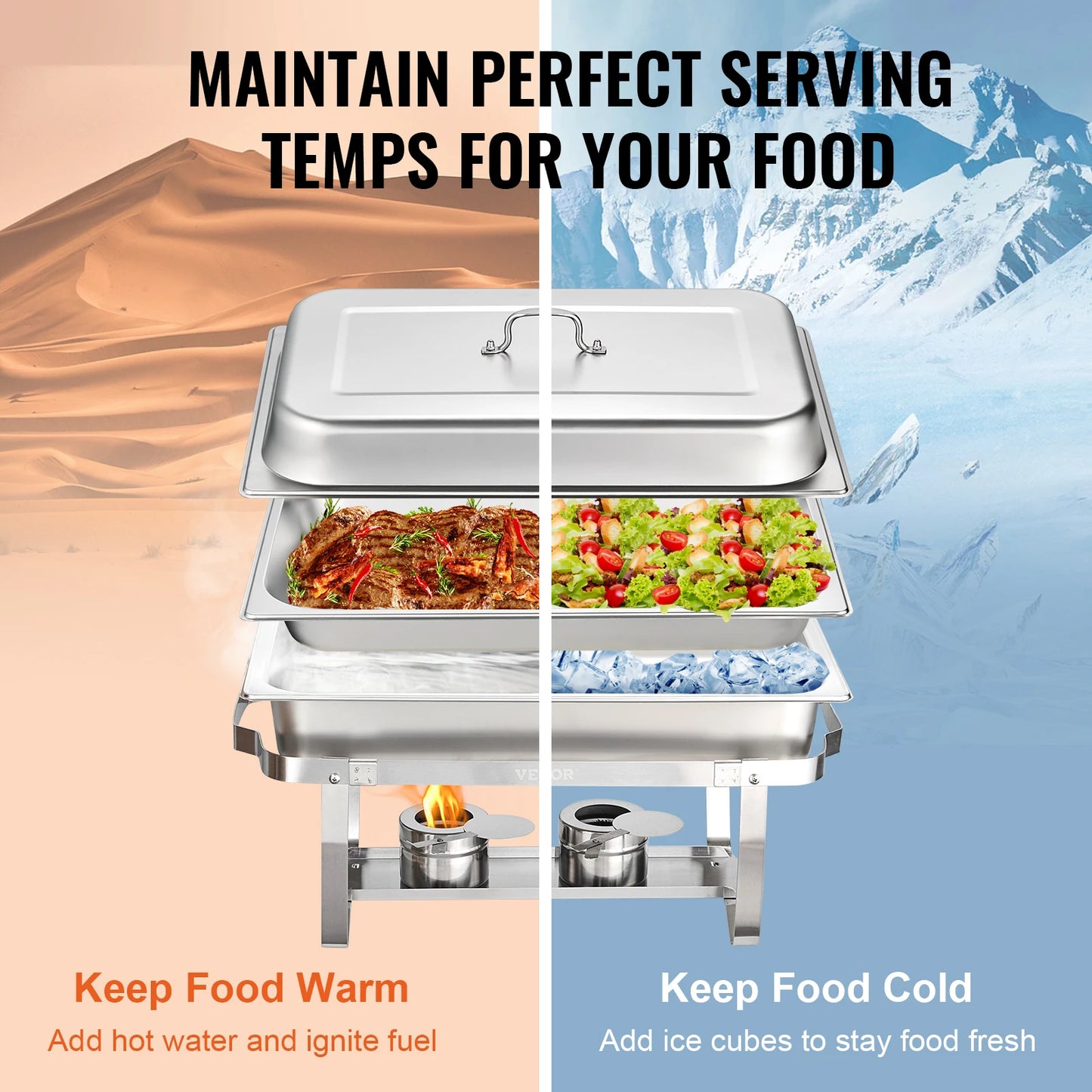 SucceBuy 8QT Rectangle Chafing Dish 2/4/6 Packs w/ Full Size Pans Buffet Catering Warmer Server Folding Stand Fuel Holder Tray
