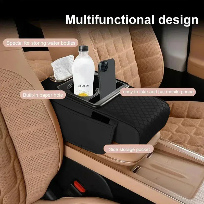 Auto Center Console Armrest Cushion With 2 Cup Holder Armrest Heightening Pad Auto Amrest Pillow Cover Pad for All Seasons - Urbizia