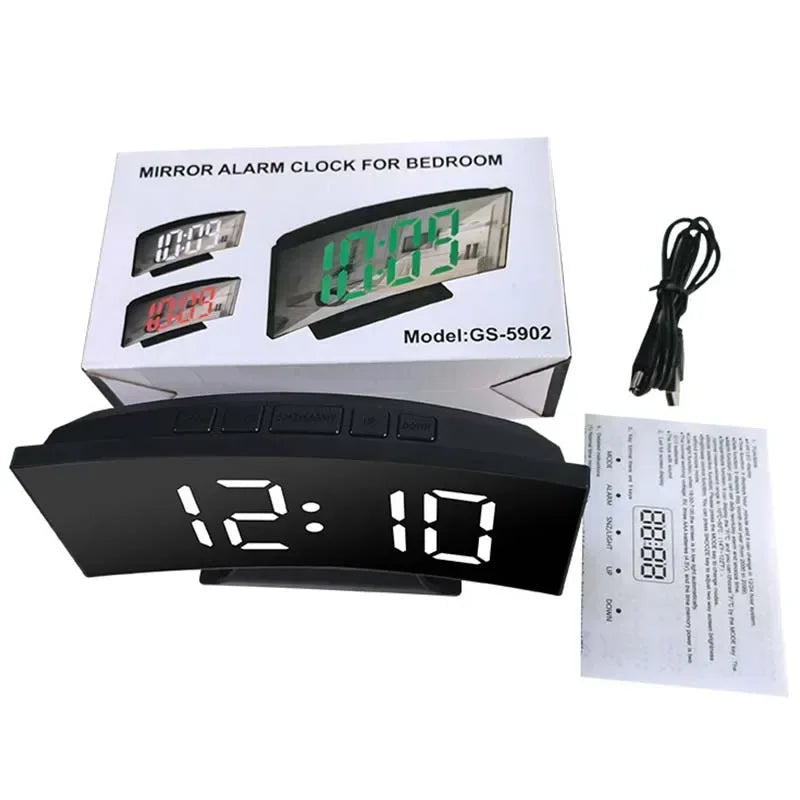 Electronic Alarm Clock Noiseless Design Digital LED Large Display Mirror Electronic Clock Digital Alarm Clock LED Mirror Clocks - Urbizia