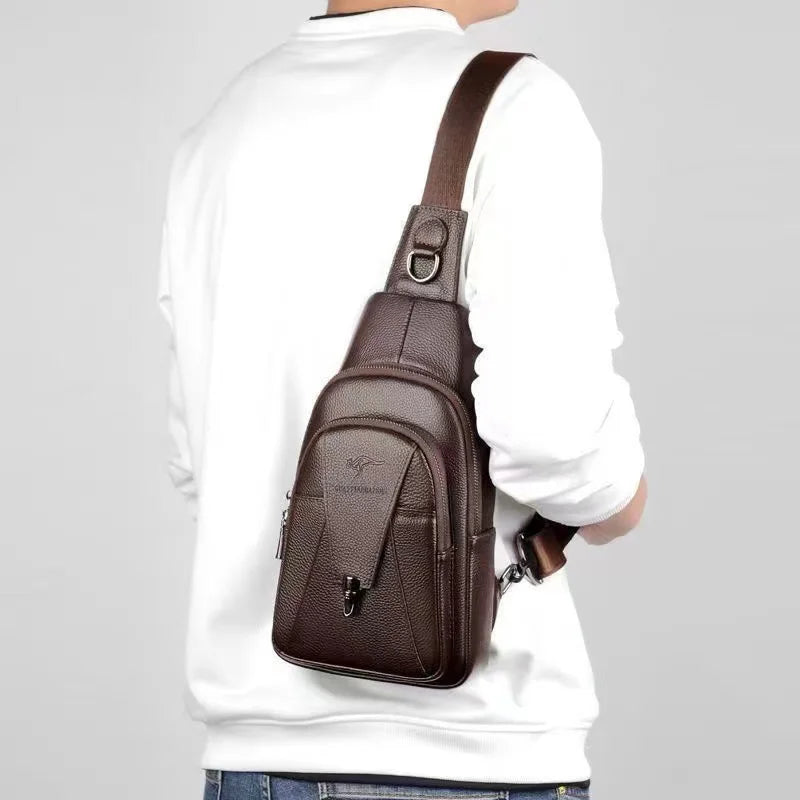 Men's Pu Leather Chest Bag, Crossbody Sling Bag Waterproof Lightweight Anti-Theft Waist Pack for Running Travel