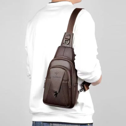 Men's Pu Leather Chest Bag, Crossbody Sling Bag Waterproof Lightweight Anti-Theft Waist Pack for Running Travel