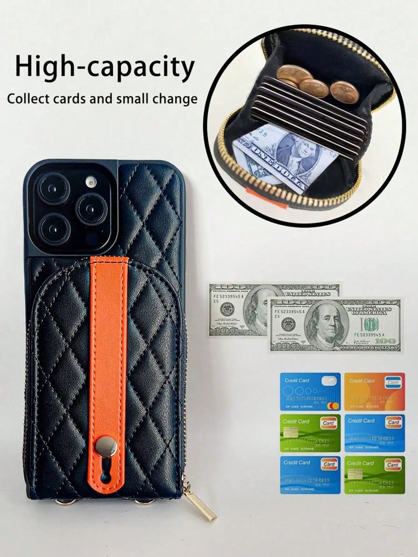 Luxury Lamb Print Half Round Patchwork Money Clip Wallet Fashion Phone Case with Seam Leather for iPhone 17/16/15/14/13/12/11