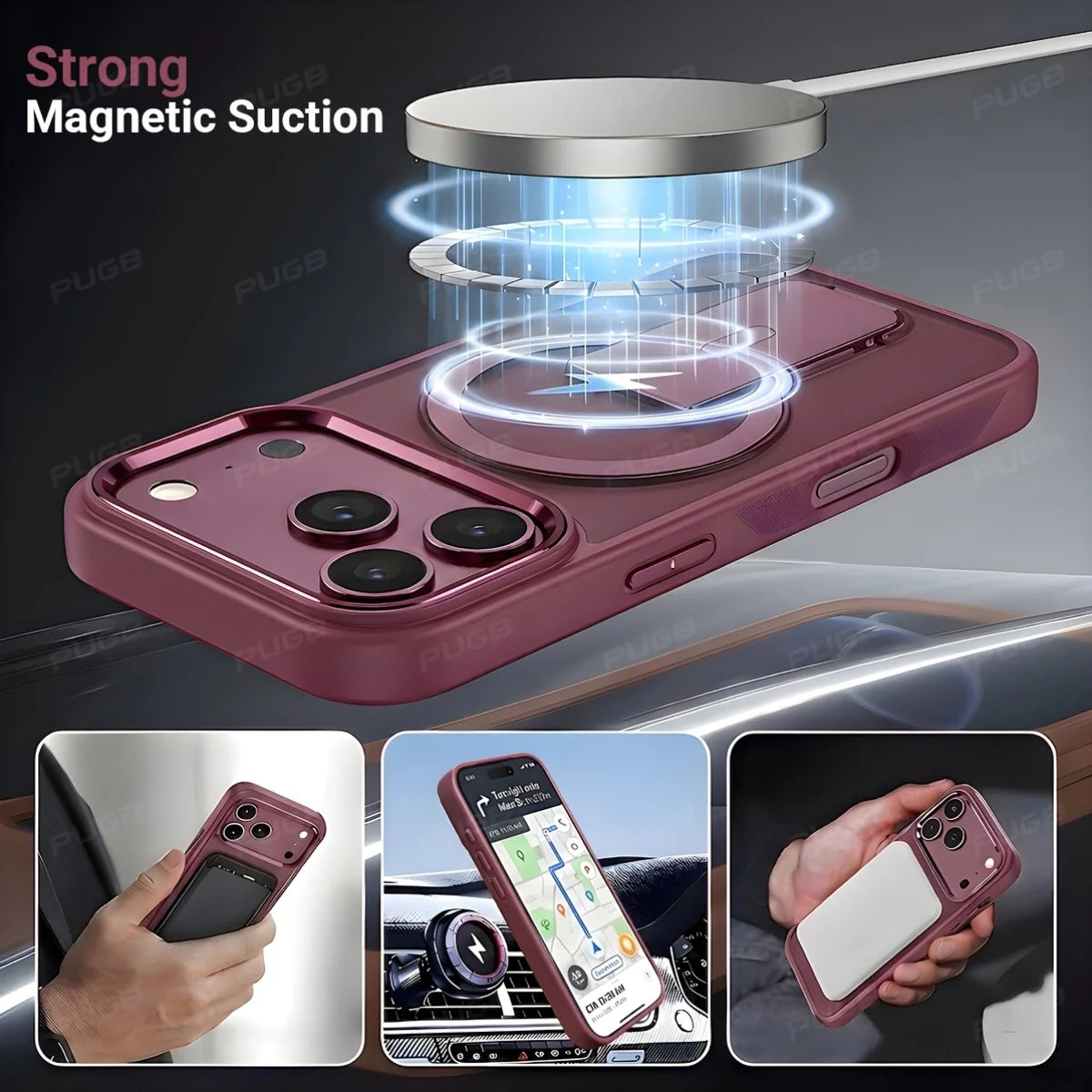 Fashion Invisible Stand Matte Magnetic Phone Case For Iphone 18 17 16 15 14 13Pro Max Anti-Slip Armored Solid Color Camera Cover