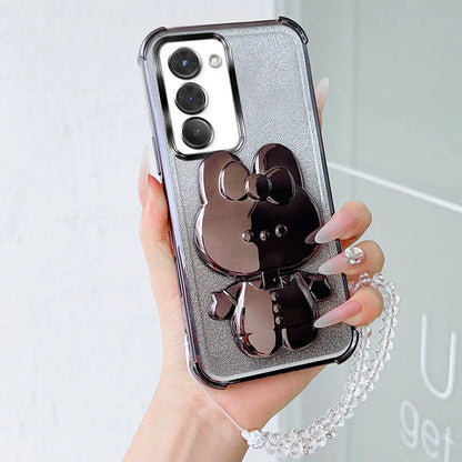 Luxury Shockproof Phone Case with Rabbit Makeup Swivel Stand Crystal Lanyard For Xiaomi Redmi 15 4G 5G 169mm 171mm Back Cover
