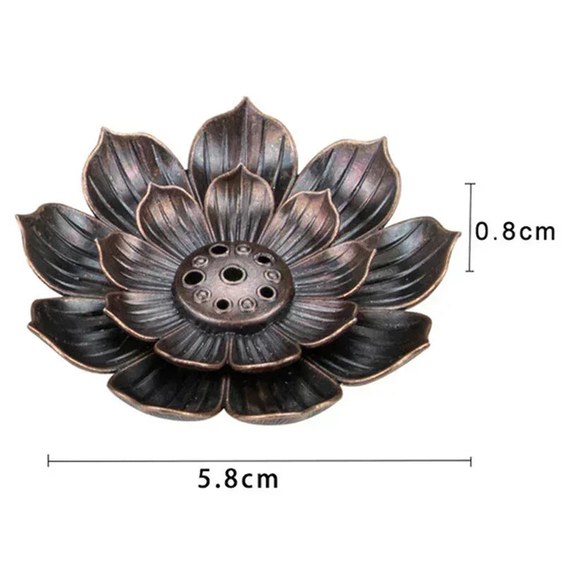 New 1PC Alloy Incense Burner Stick Holder Plate Buddhism Lotus Censer Nasturtium Bronze Incense Burner - Urbizia