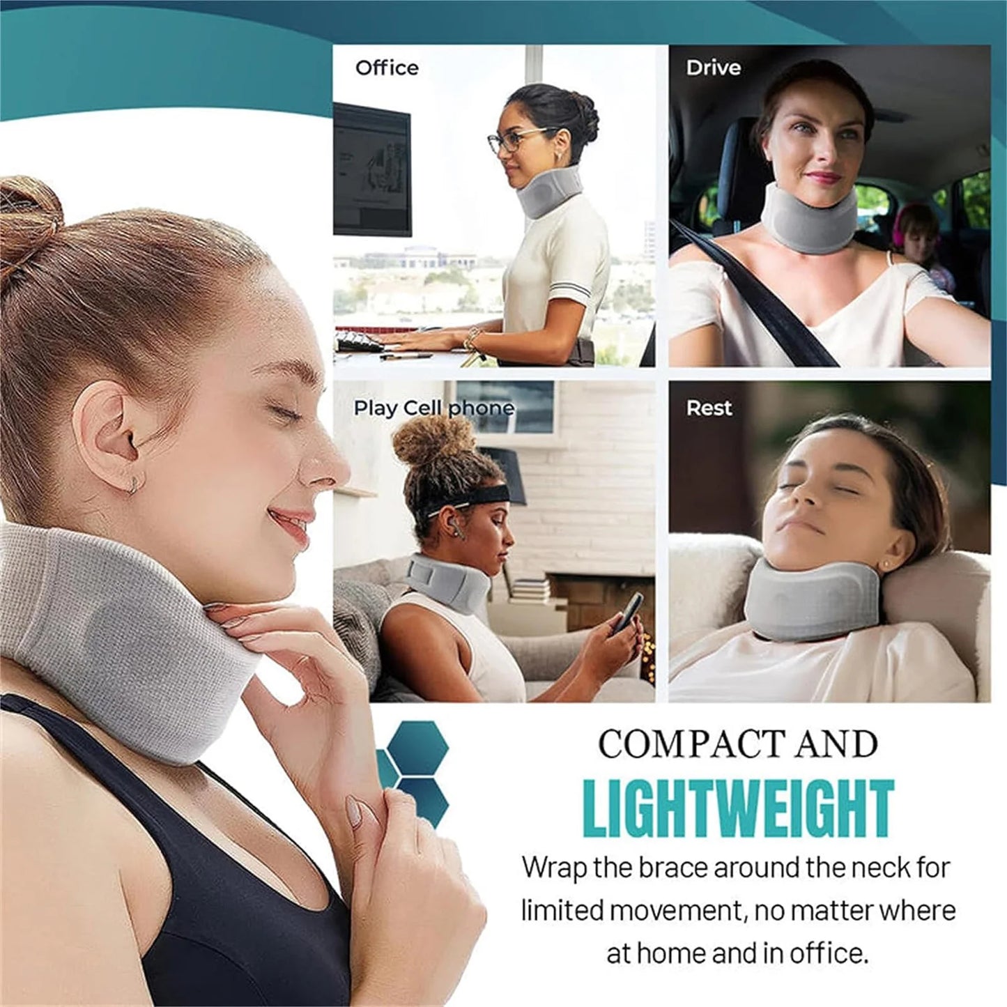 Soft Foam Cervical Neck Collar Adjustable Brace Support with Replacement Cover for Travel Office Sleeping
