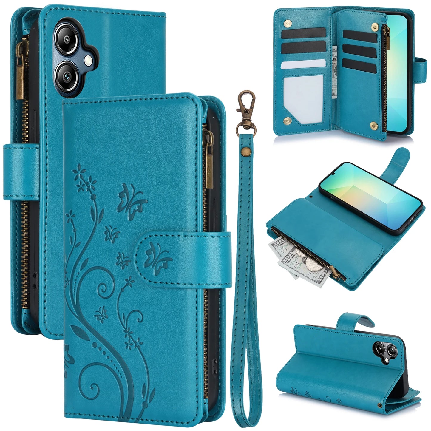 WEFOR for Samsung Galaxy A57 A37 A56 A36 5G A17 A26 A16 A07 A06 Wallet Case, 6 Card Slots/Zipper Pocket, Detachable Wrist Strap