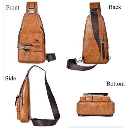 Sling Bag for Men Crossbody Chest Bag, PU Leather Over the Shoulder Purse Cross Body Sling Backpack for Travel