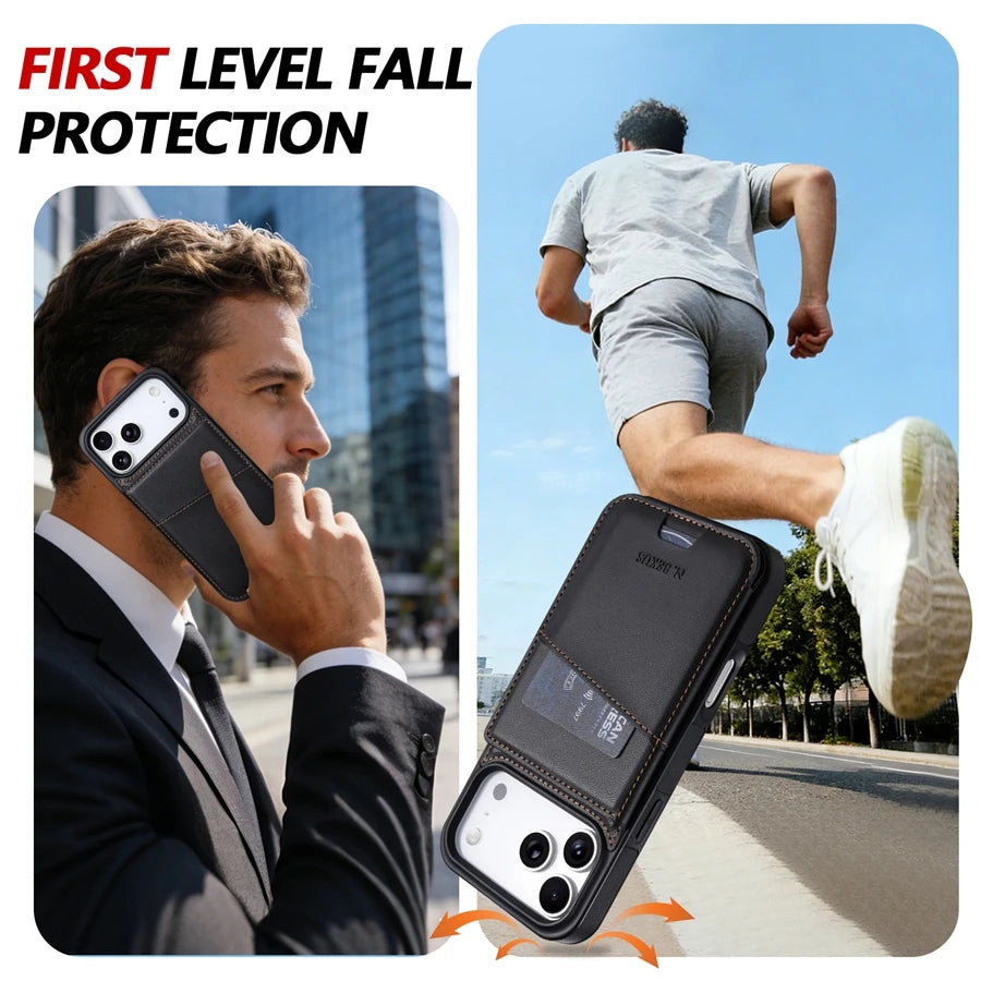 Wallet With Card Slot RFID Blocking Magnetic Flip Leather Case For iPhone 17 Pro Max 17e Air 16e 15 Plus 14 13 12 11 Cover