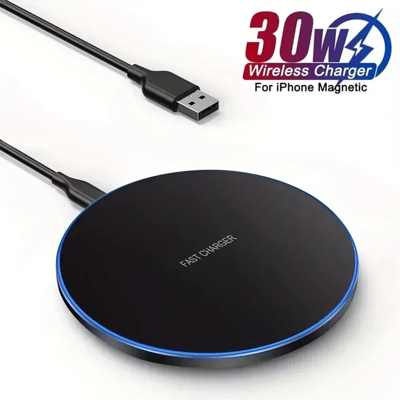 30W Desktop LED Wireless Charger Pad Phone Holder For iPhone 17 16 15 14 13 Pro Max Samsung Xiaomi Induction Fast Charging Stand - Urbizia