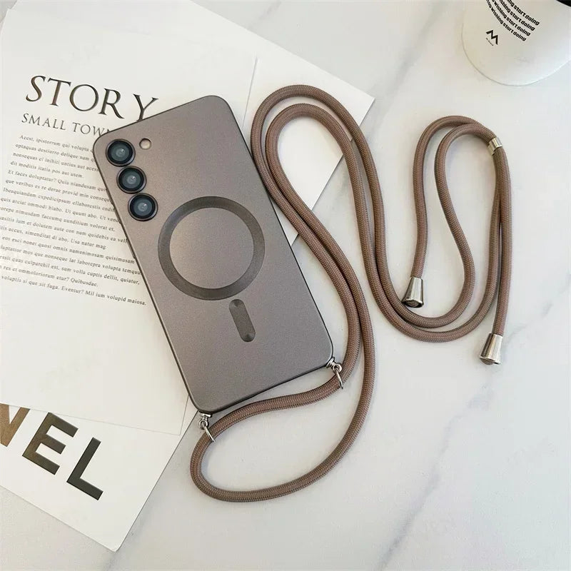 Crossbody Lanyard Magnetic Case For Samsung Galaxy S26 S25 Edge S24 S23 S22 Plus Ultra S21 FE For Magsafe Silicone Soft Cover
