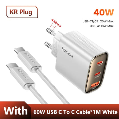 Toocki 40W GaN USB Charger Type C QC 4.0 Quick Charge Dual Type C Fast Phone Charger For iPhone 15 14 13 12 Pro Max Samsung S23