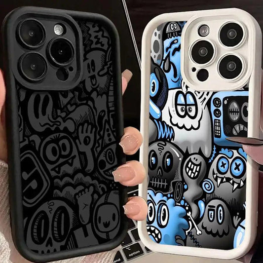 Case for iPhone 16 15 Pro Max 14 Plus 13 12 11 15+ 16+ 14Pro 13Pro Silicone Funda Back Phone Cover Super Cool Black Graffiti