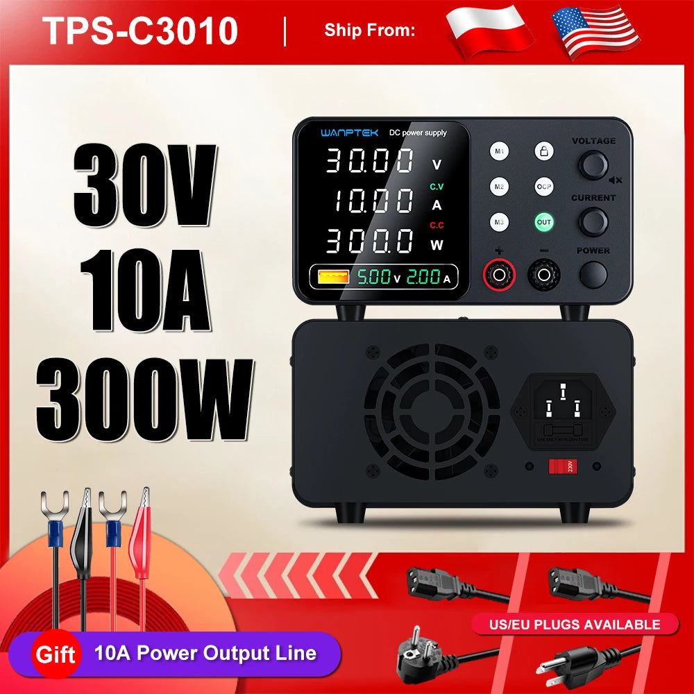Wanptek DC Lab Power Supply 30V 10A  60V 5A  Adjustable Voltage Regulator Preset Voltage Current Dual Input Voltage 220V/110V