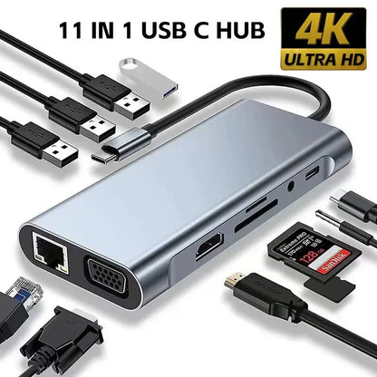 USB C Hub 8In1 7in2 7in1 Type C 3.1 To 4K HDMI Adapter with RJ45 SD/TF Card Reader PD Fast Charge for MacBook Notebook Laptop