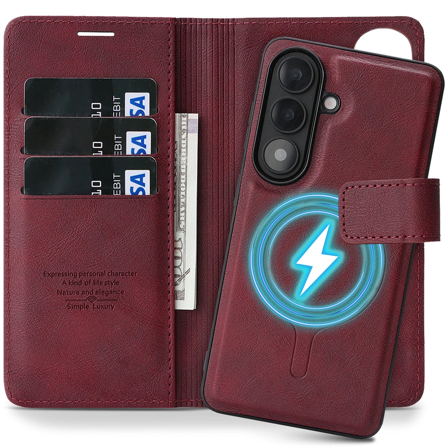 2 In 1 Flip Leather Case for Samsung Galaxy S26 Ultra S25 Plus S24 S23 + S26U S25U S24U Wireless Charging Card Slot Phone Cover