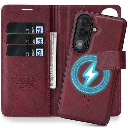 2 In 1 Flip Leather Case for Samsung Galaxy S26 Ultra S25 Plus S24 S23 + S26U S25U S24U Wireless Charging Card Slot Phone Cover