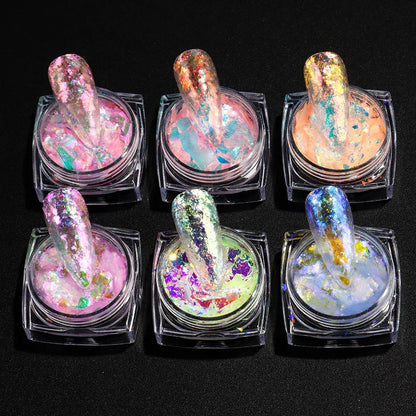 6pcs Aurora Opal Nail Glitter Flakes Iridescent Nail Pigment Crystal Mermaid Sparkly Dreamy Nail Art Sequins Manicure Decoration
