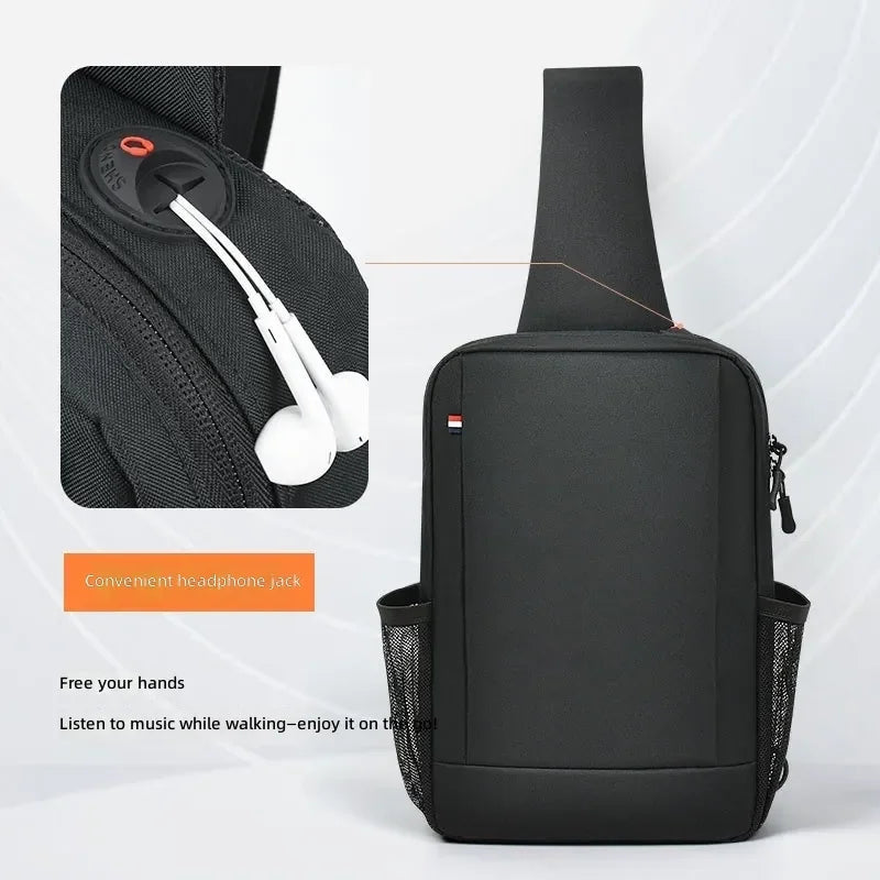 Large Capacity iPad Bag for Men with Crossbody Strap Outdoor Sports Headphone Hole Shoulder Tablet Storage Bag Waterproof