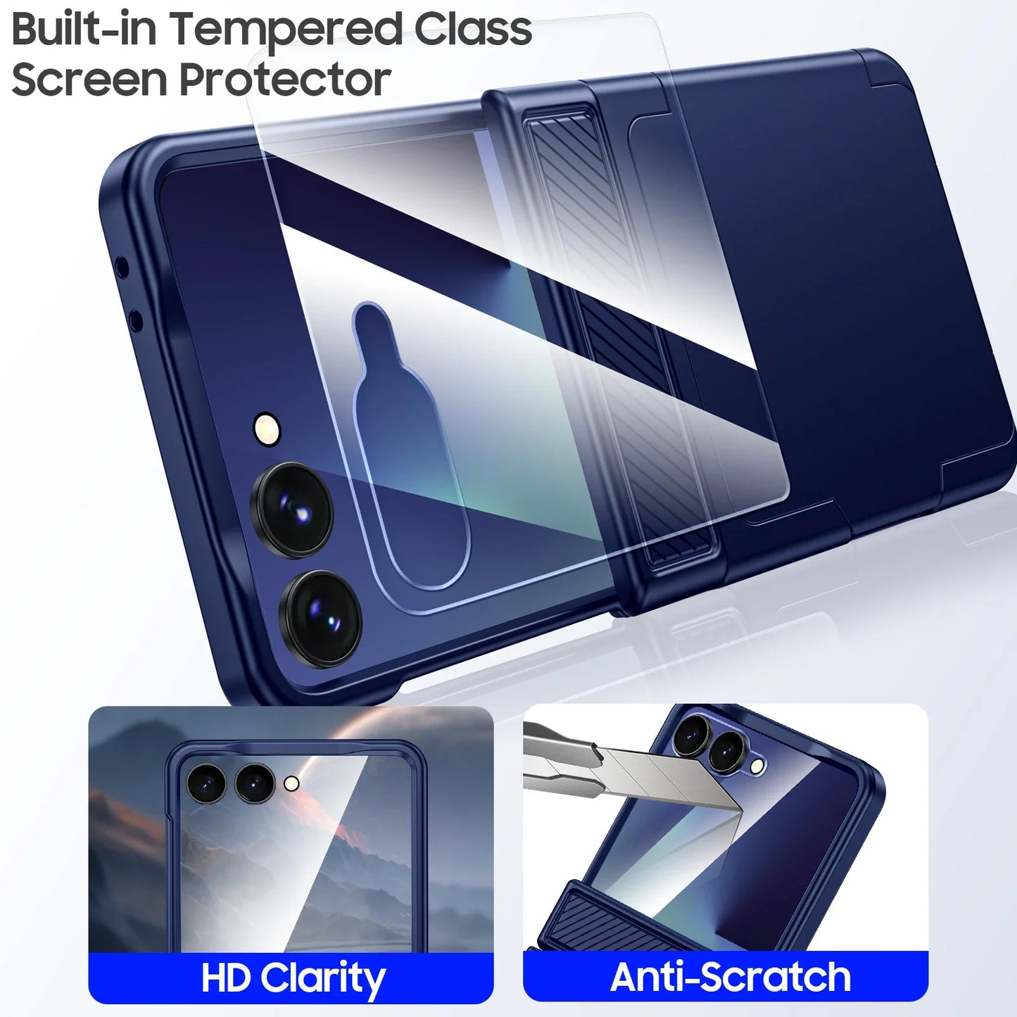 For Galaxy Z Flip 7 With Card Holder,RFID,HD Protector,Rugged Anti-Scratch Full Shockproof Phone Case For Halloween Gifts-Blue