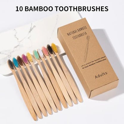 Single Cowhide Wrapped Bamboo Toothbrush Set – 10 PCS Eco-Friendly