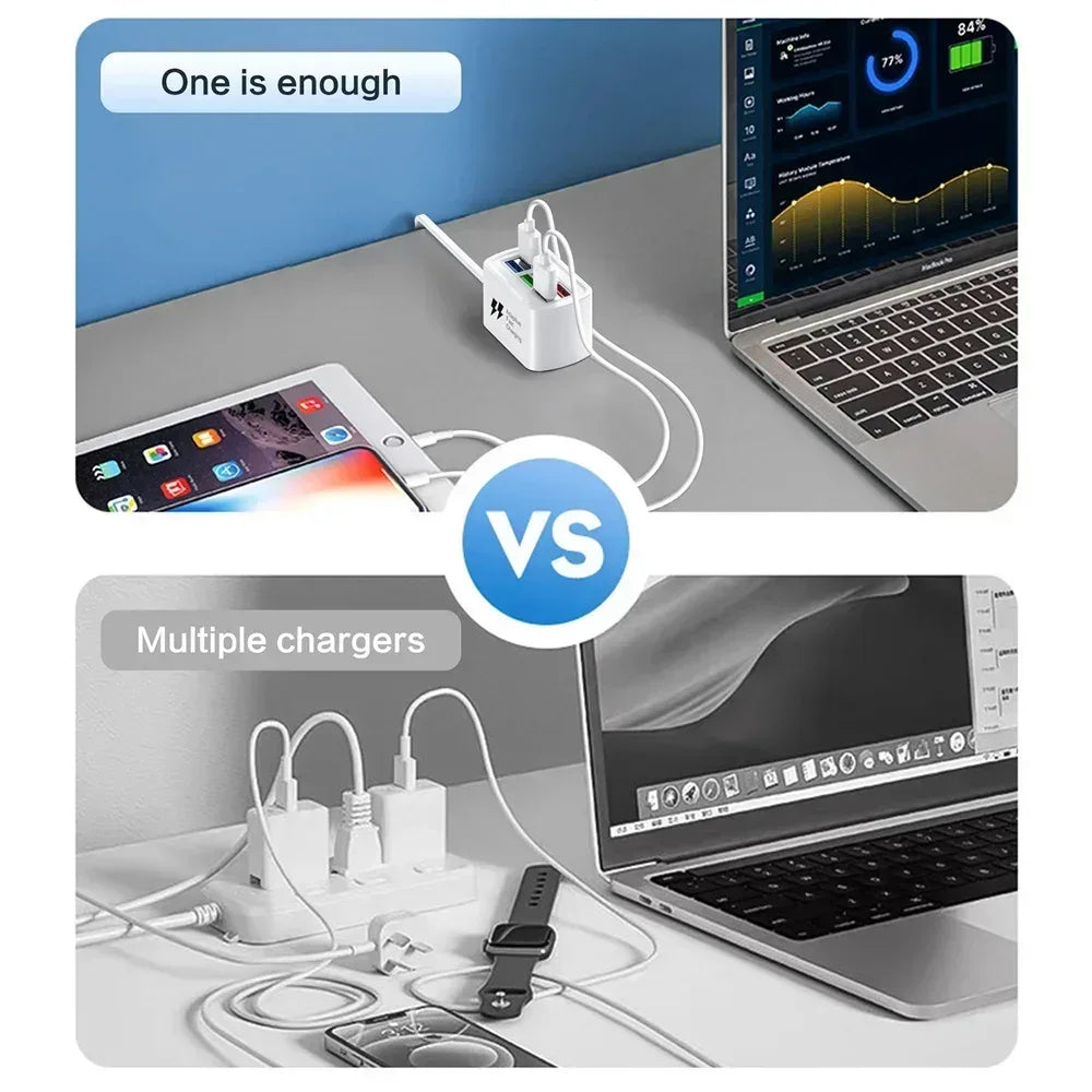 Fast USB Charger 6 in 1 Power Strip Desktop Charging Station Fast Charging 1m Cord USB HUB Adapter Socket for iPhone 16 Home - Urbizia