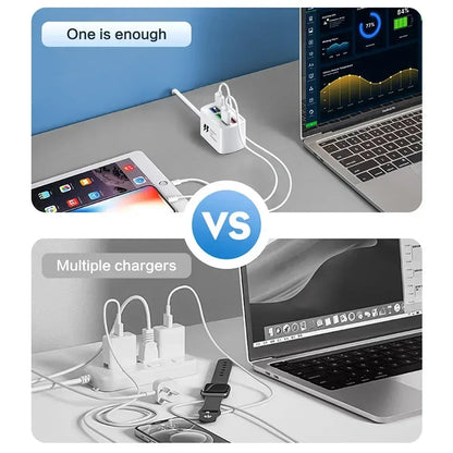 Fast USB Charger 6 in 1 Power Strip Desktop Charging Station Fast Charging 1m Cord USB HUB Adapter Socket for iPhone 16 Home - Urbizia