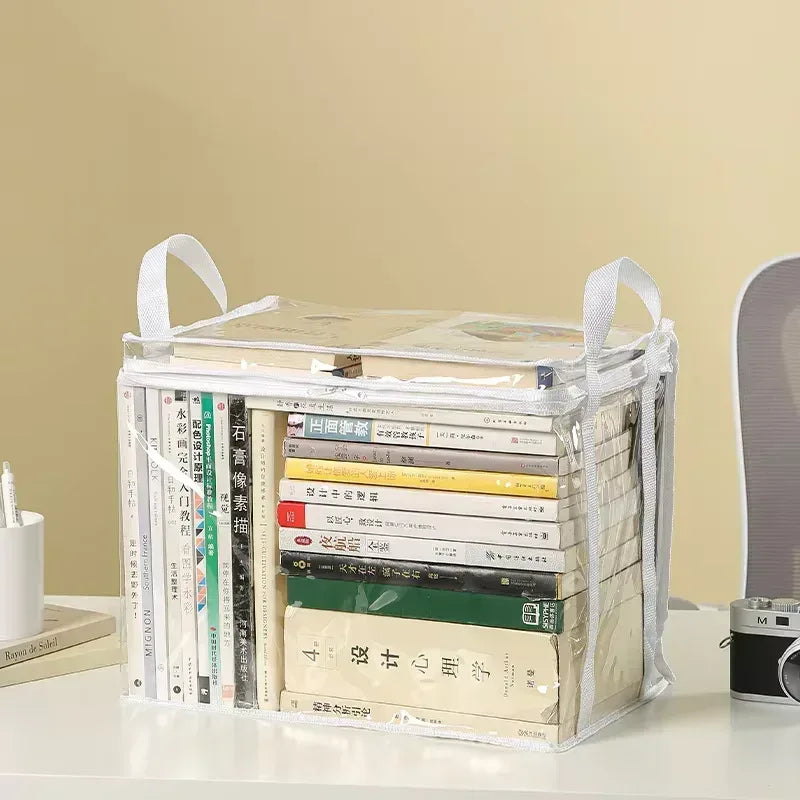 Foldable book box student dormitory classroom book organizer transparent waterproof household book organizing storage box - Urbizia