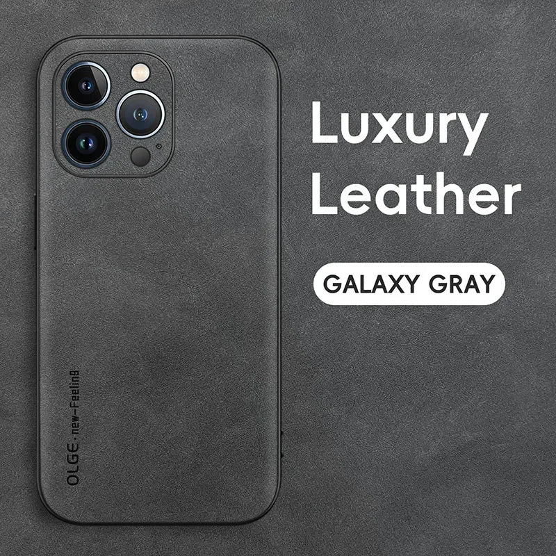 Luxury Leather Phone Case For iPhone 17 16 15 14 13 12 11 Pro Max Plus 17 Air Silicone Soft Protection Shockproof Cover Funda