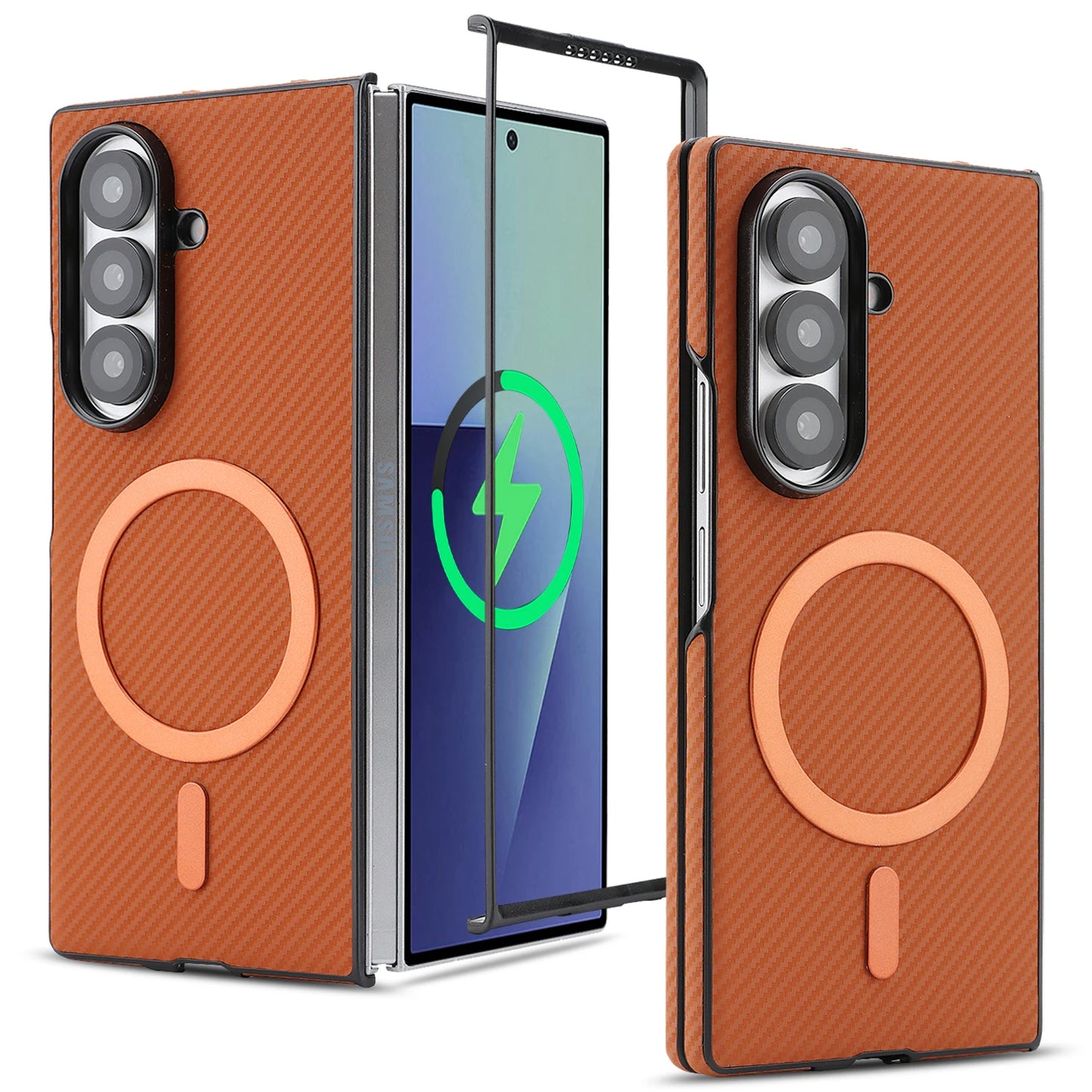 Luxury Ultra Thin Carbon Fiber Leather Phone Case For Samsung Galaxy Z Fold 7 6 5 4 3 Retro Business Magnetic Magsafe Cover