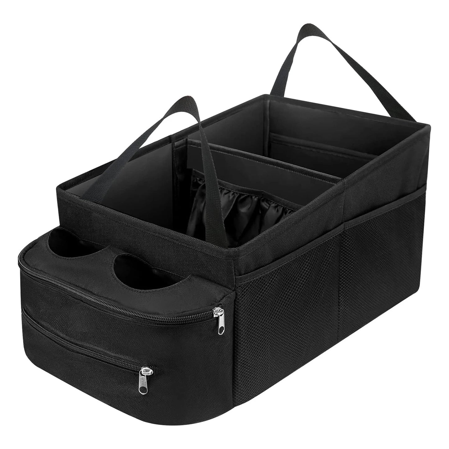 Car Seat Organizer Foldable Backseat Storage Bag with Handle Nonslip Passenger Seat Organizer with 2 Cup Holders for Cars Vans