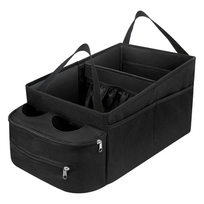 Car Seat Organizer Foldable Backseat Storage Bag with Handle Nonslip Passenger Seat Organizer with 2 Cup Holders for Cars Vans