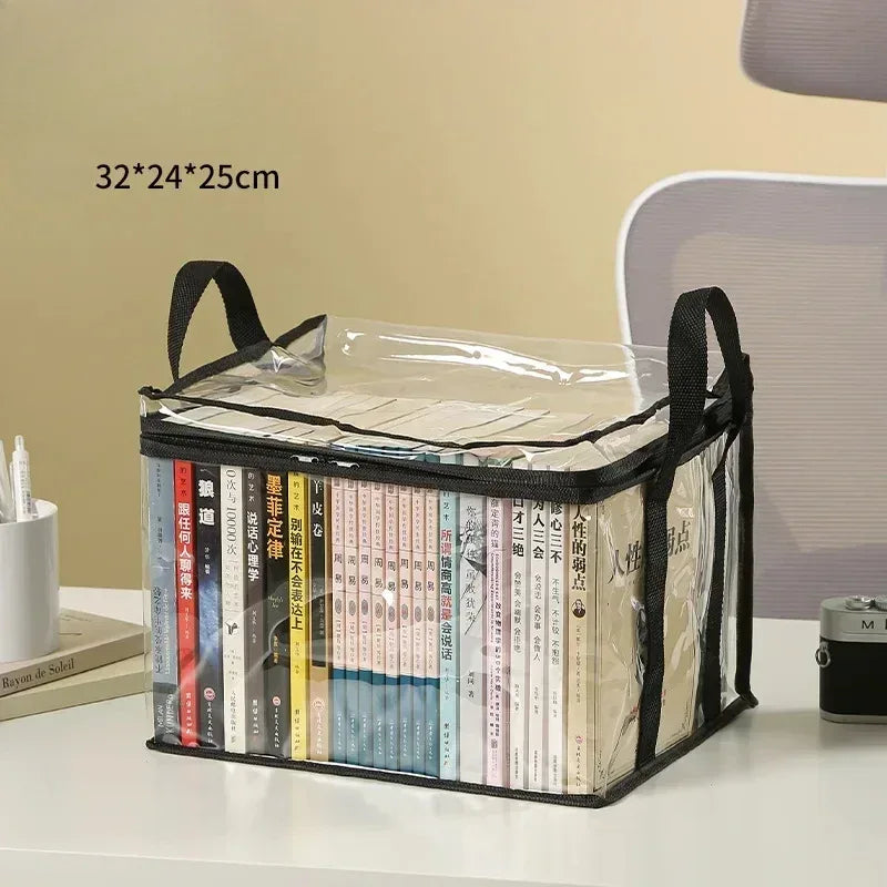 Foldable book box student dormitory classroom book organizer transparent waterproof household book organizing storage box - Urbizia