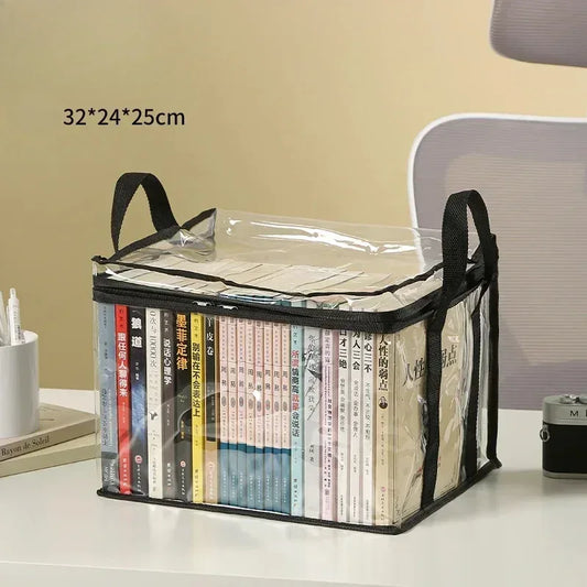 Foldable book box student dormitory classroom book organizer transparent waterproof household book organizing storage box - Urbizia