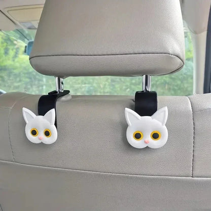 2pcs Adorable 3D Cartoon Cat Car Seat Headrest Hooks - Universal Vehicle Storage Organizer for Handbags, Purses, Coats - Cute Ca - Urbizia
