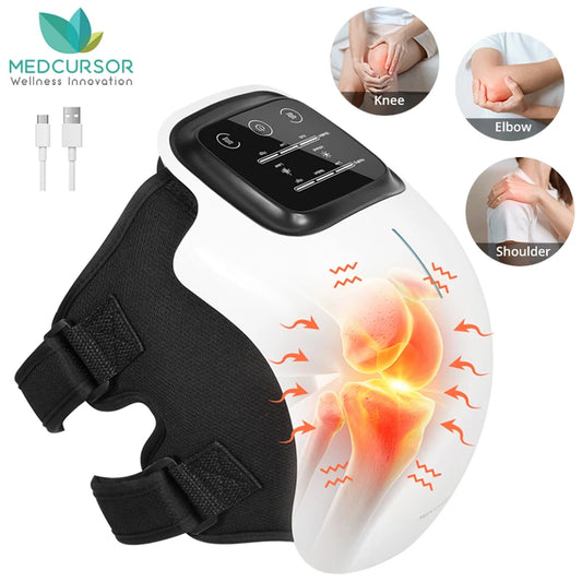 Medcursor Electric Heating Massage Knee Pad Wireless Heated Knee Massager Temperature Hot Compress Vibration Massage (Grey)