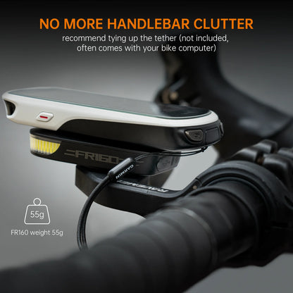 RAVEMEN FR160 Bike Front Light For Garmin XOSS IGPSPORT Magene GPS Computers USB-C Rechargeable Bicycle COB LED Headlight Daytime Warning Safety Waterproof IPX6 Side Visibility 6 Modes Compact Lightweight 55g