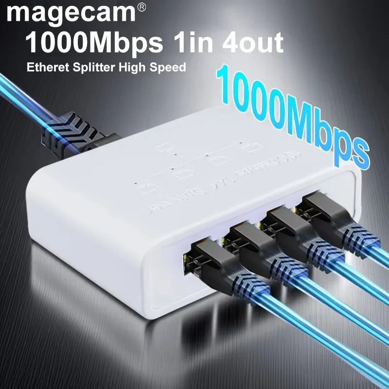 Magecam RJ45 Network Switch Hub 1 In 4 Out Converter 1000Mbps Gigabit Ethernet Switch Hub Wire Divider PC LAN Extend Adapter