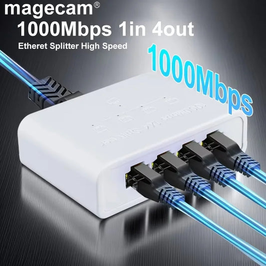 Magecam RJ45 Network Switch Hub 1 In 4 Out Converter 1000Mbps Gigabit Ethernet Switch Hub Wire Divider PC LAN Extend Adapter