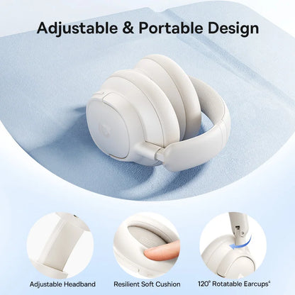 Baseus Bass Wireless Headphones Bluetooth 6.0 98% Noise Canceling Over Ear Headset Spatial Audio Earphone 80H Time