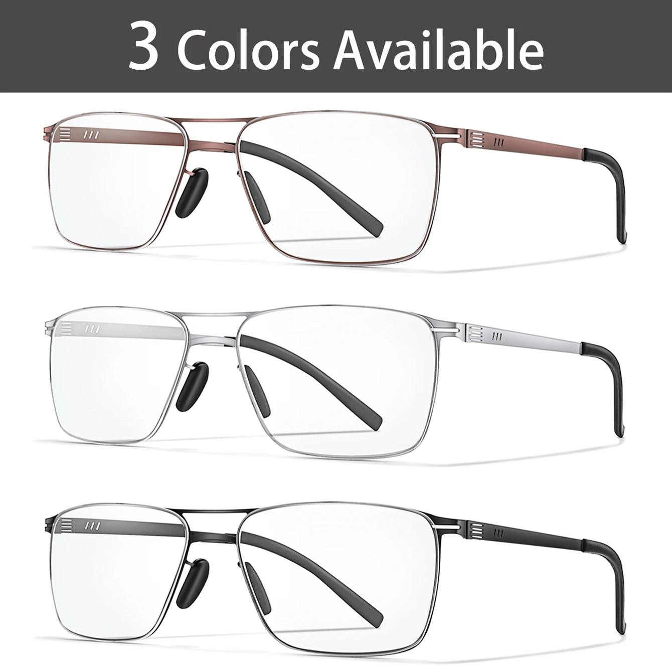 Metal Anti-Blue Light Photochromic Reading glasses Rectangular Eyewear Frame Presbyopic Unisex Surf Internet Read magazines