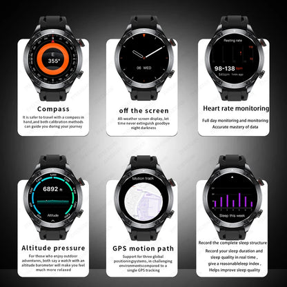 New GPS Track Smart Watch Men AMOLED Screen Outdoor Sports Fitness Heart Rate Compass IP68 Waterproof Bluetooth Call Smart Watch