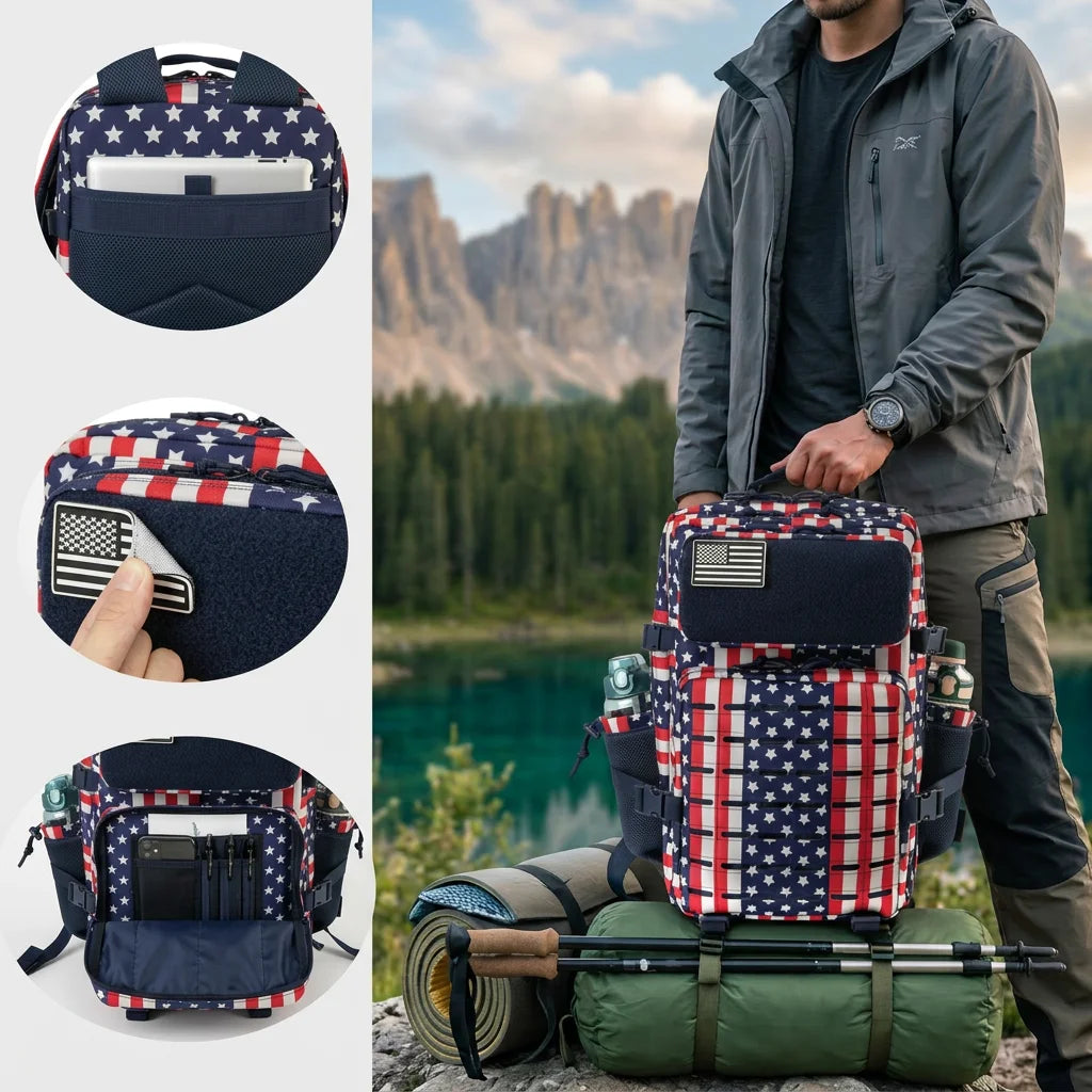 45L Tactical Backpack For Men With MOLLE Webbing System Outdoor Survival Gym Fitness Hiking Camping Backpack Dual Cup Holders Large Capacity Rucksack For Wilderness Trip Travel Daily Work Commute Outdoor Camping Activities Ge