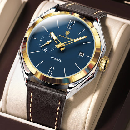 POEDAGAR Original Fashion Male Wristwatch Leather Quartz Business Men Watch Waterproof Luminous Date Elegant Men's Watches Reloj