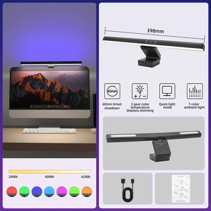 USB Stepless Dimming Screen Hanging Lights Curved Screen Monitor Light Bar RGB Background Atmosphere Desk Lamp Monitor Light Bar - Urbizia