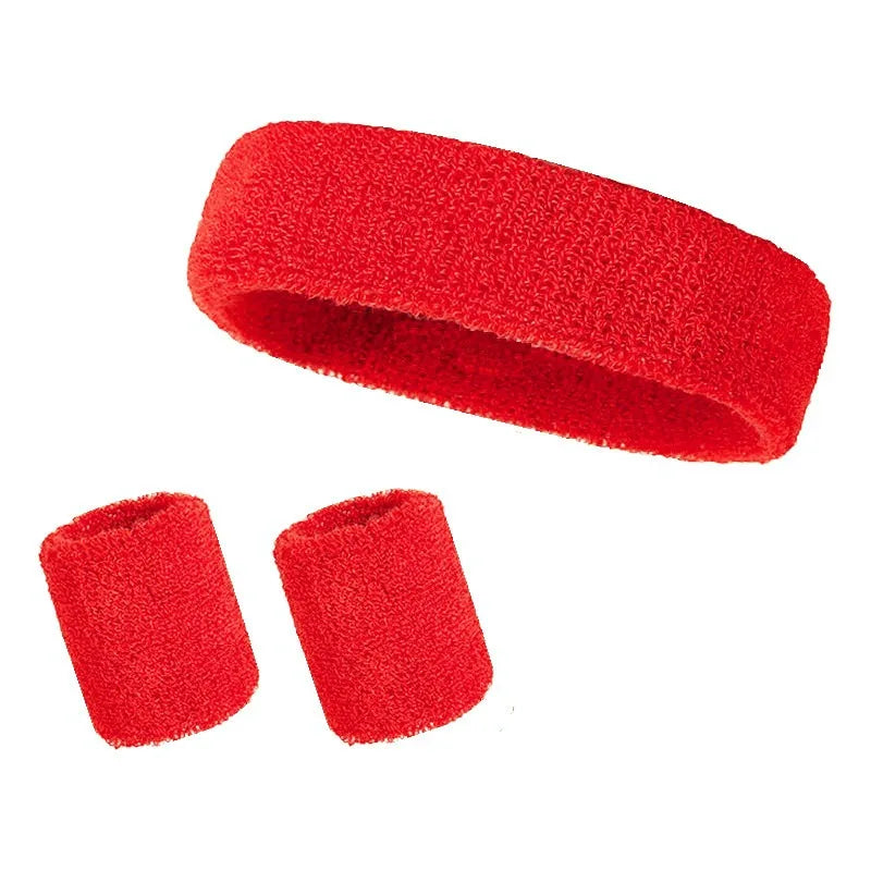 New Hot Athletic Sweatband Hairband Headband Wristband Set in 3-Pack Cotton Head Sweat Bands for Running, Cycling, Yoga, Spa