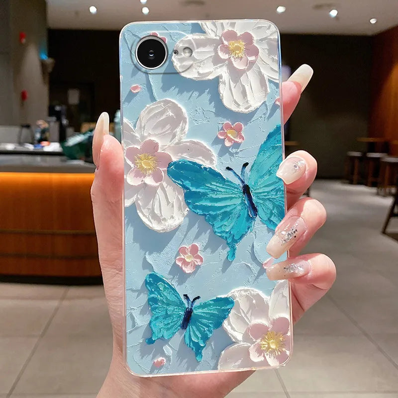For iPhone 16e Case Clear Luxury Fashion Butterfly Flowers Soft TPU Silicone Jelly Back Cover for Apple iPhone 16e Phone Case