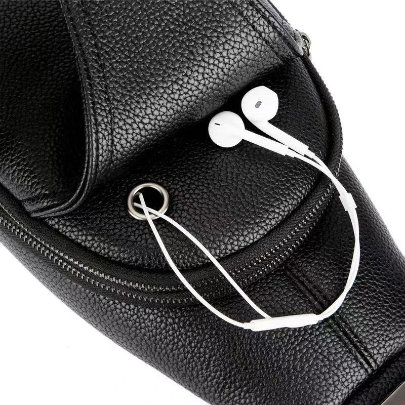 Men's Leather Chest Bag Multi-Function Travel Storage Bag Men's Messenger Bag Hardware Zipper Men's Chest Bag Bag